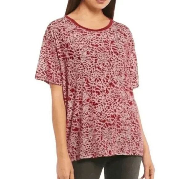 Free People We The Free Teddy Velvet Leopard Burnout Tee Raspberry Red Size S - Picture 11 of 11